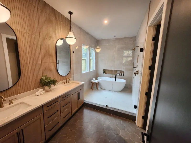 Job site with installed cabinetry and flooring